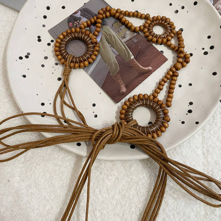Beco - Brown Beaded Boho Belt - Y2K & Chic