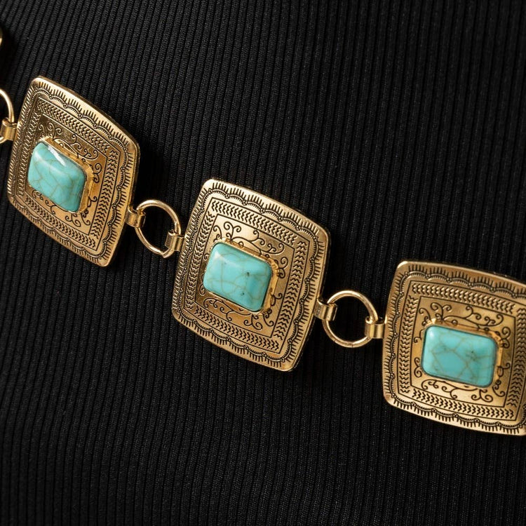 Western Concho Turquoise Square Chain Belt