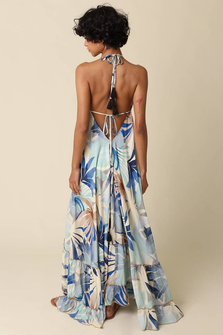 Skye Tropical Print Halter Maxi Dress