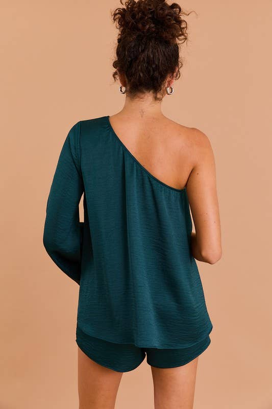 LONG SLEEVE ONE SHOULDER LAYERED TOP ROMPER