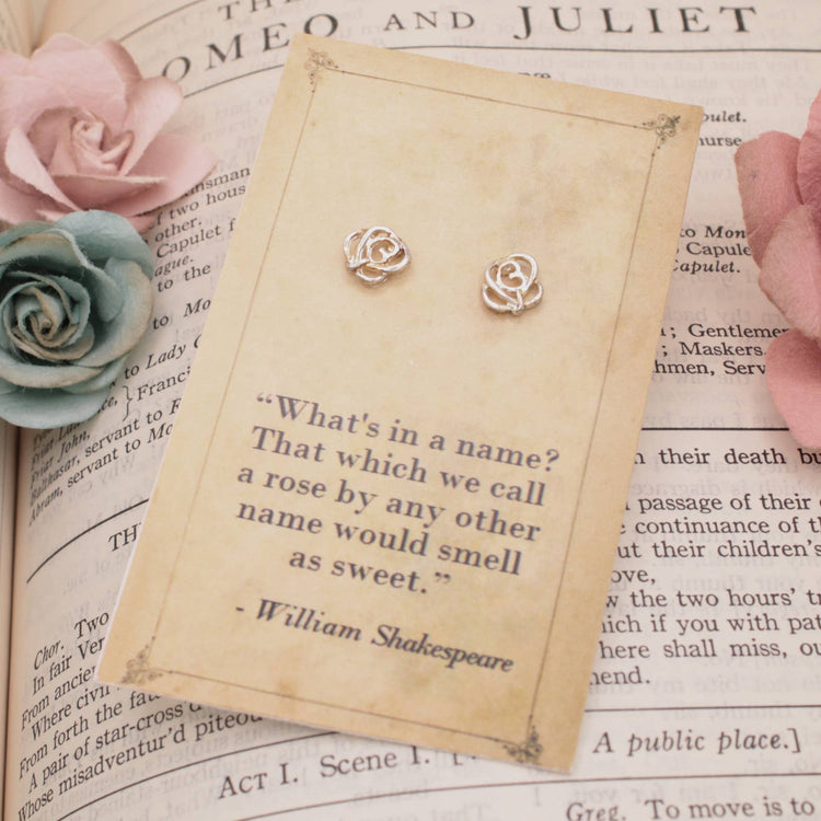 Literary Quotes Gold Rose Post Earrings