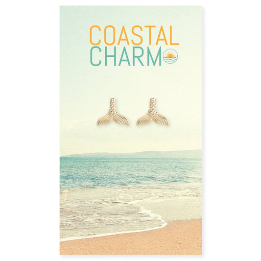 Coastal Charm Gold Mermaid Tail Post Earrings