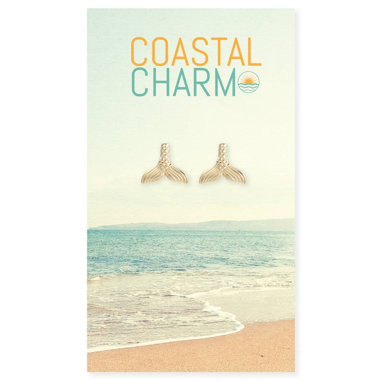 Coastal Charm Gold Mermaid Tail Post Earrings