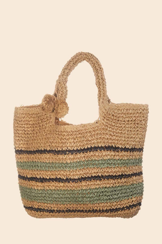 Striped Straw Braided Tote Bag