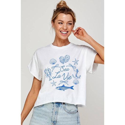 SEA LA VIE  VINTAGE GRAPHIC CROP TOP