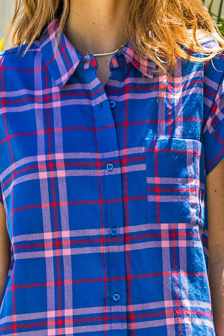 Short Sleeve Plaid Button Down Shirt