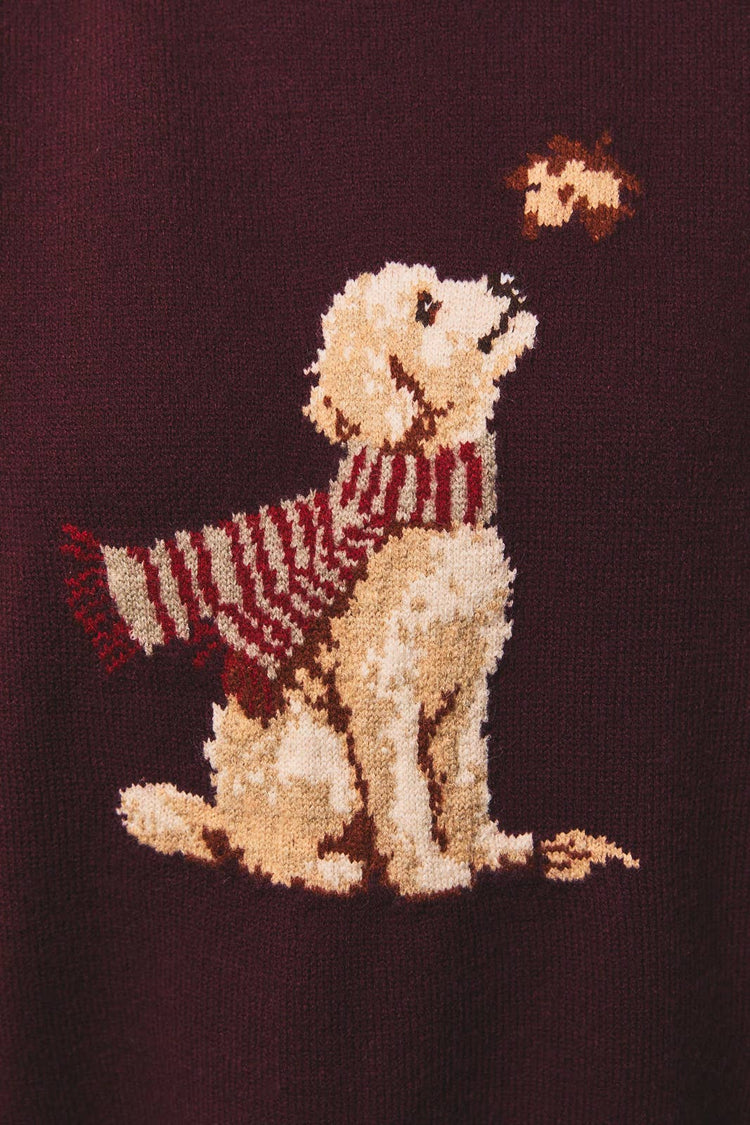 PUPPY WITH FALLEN LEAVES GRAPHIC OVERSIZED SWEATER