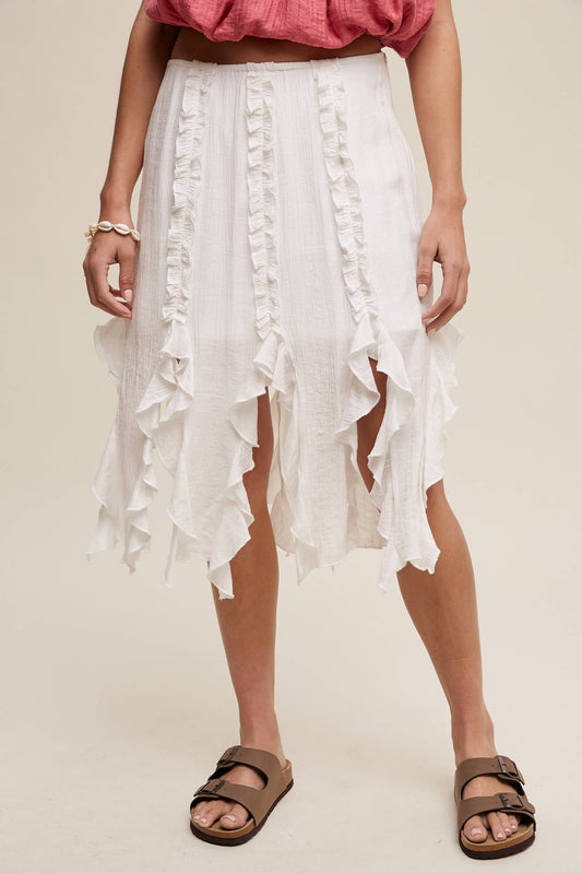 Ruffled Asymmetrical Skirt with Lining