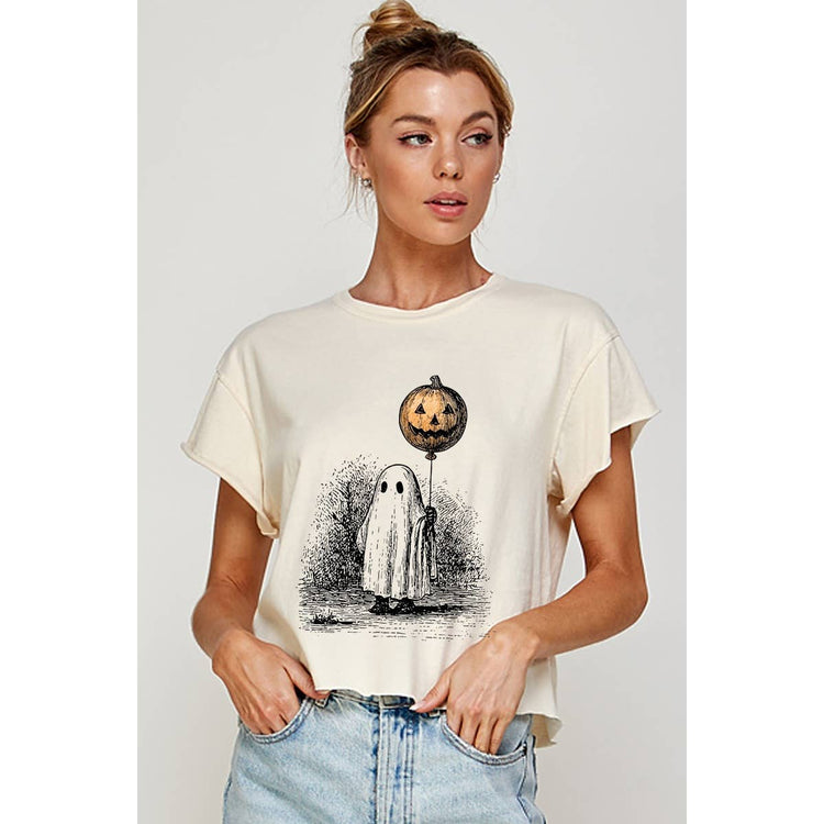 HORROR GHOST HALOWEEN GRAPHIC CROP TOP
