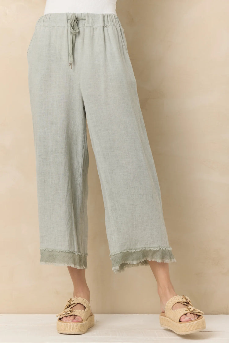 Sage Drapy Linen Flowy Pant