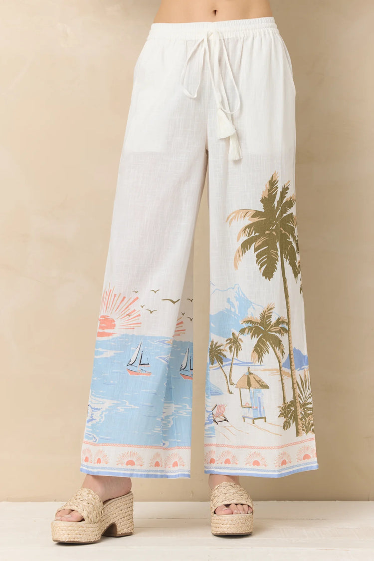Ocean Front Print Wide Leg Pant