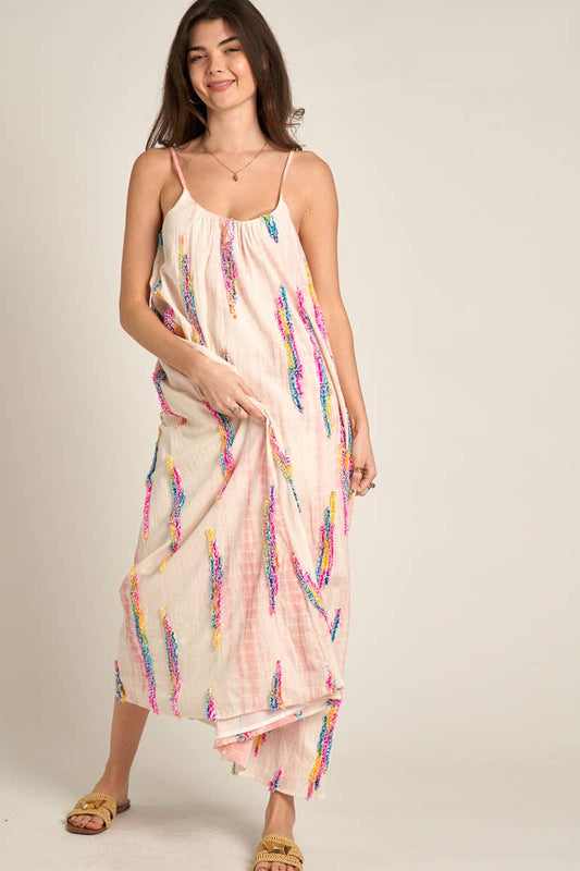 Multicolor Tie-Dye Embroidered Cami Maxi Dress