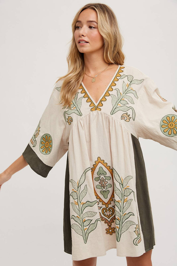 Boho Embroidered Babydoll Dress