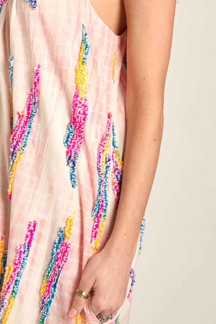 Multicolor Tie-Dye Embroidered Cami Maxi Dress