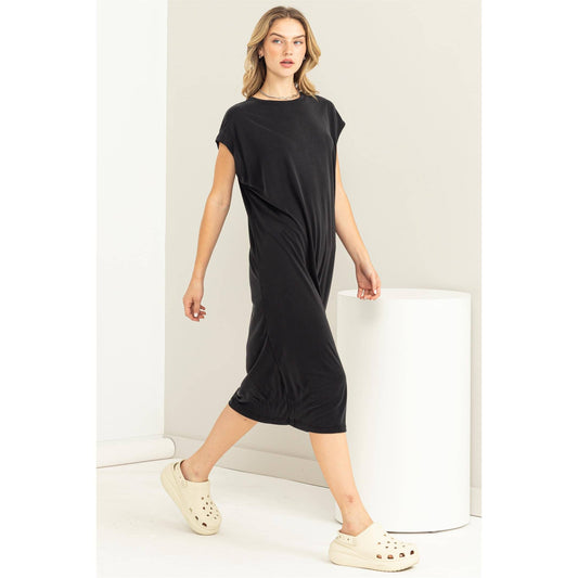 Short Sleeve Dolman Midi Dress