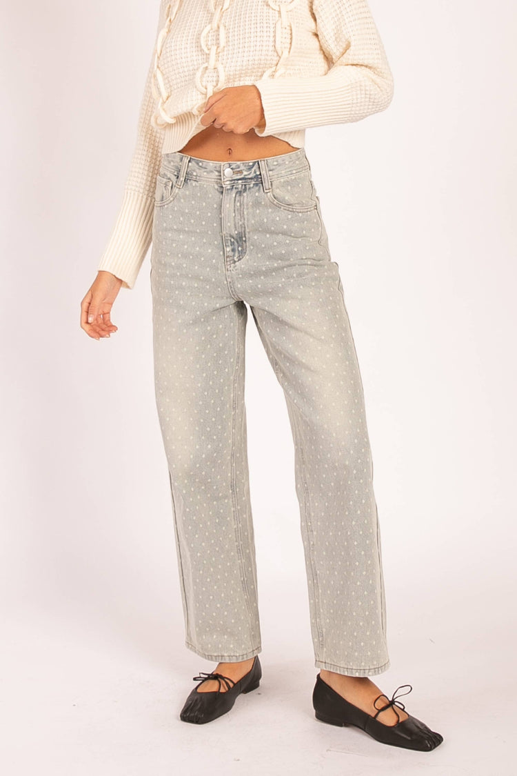 Polka Dot High-Waisted Straight Leg Jeans