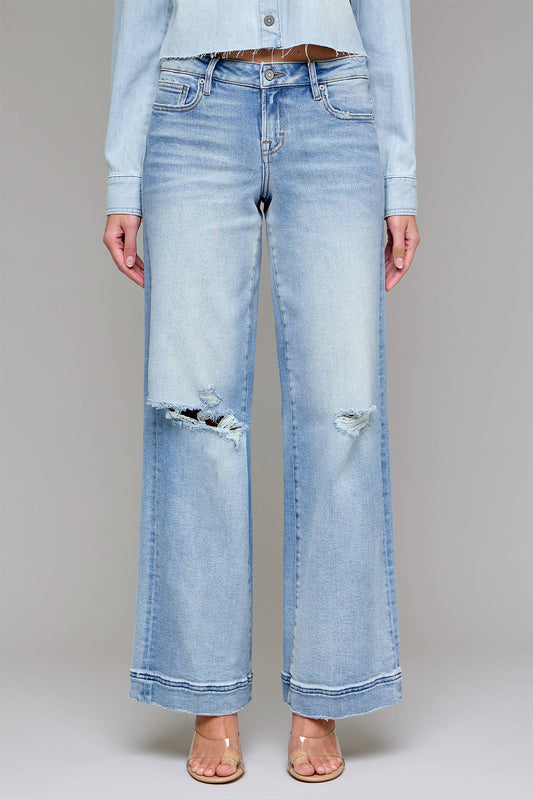 Light Wash Distressed Stretch 33" Inseam Wide leg