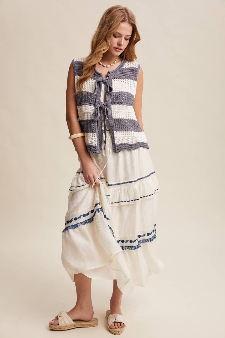 Embroidered Tiered Maxi Skirt