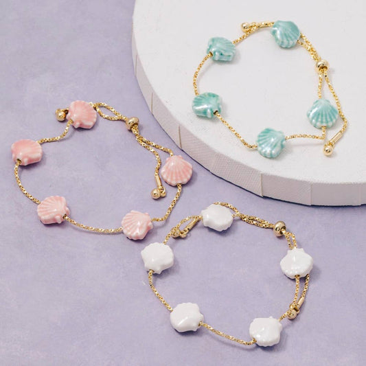 Ceramic Sea Shell Station Charms Chain Bracelet