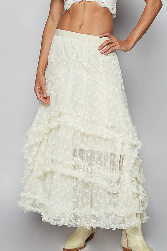 Floral embroidered ruffle lace crochet skirts