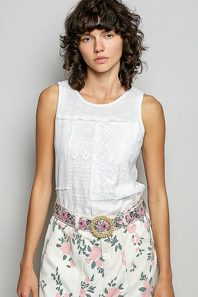 Beaded Round Buckle Floral Belt