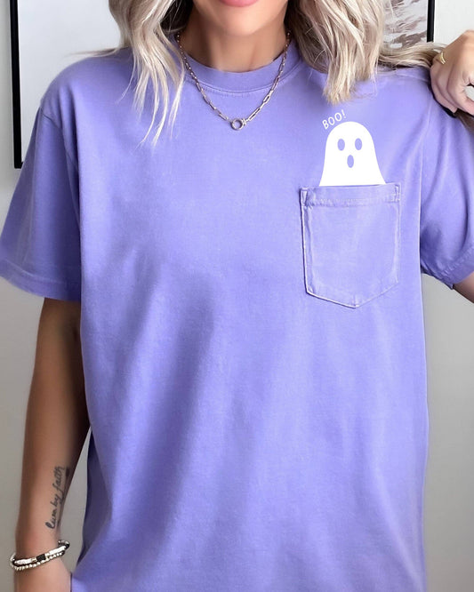 Boo Ghost Halloween Pocket Cute Ghost Tee