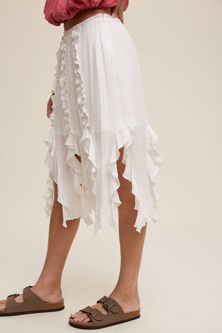 Ruffled Asymmetrical Skirt with Lining