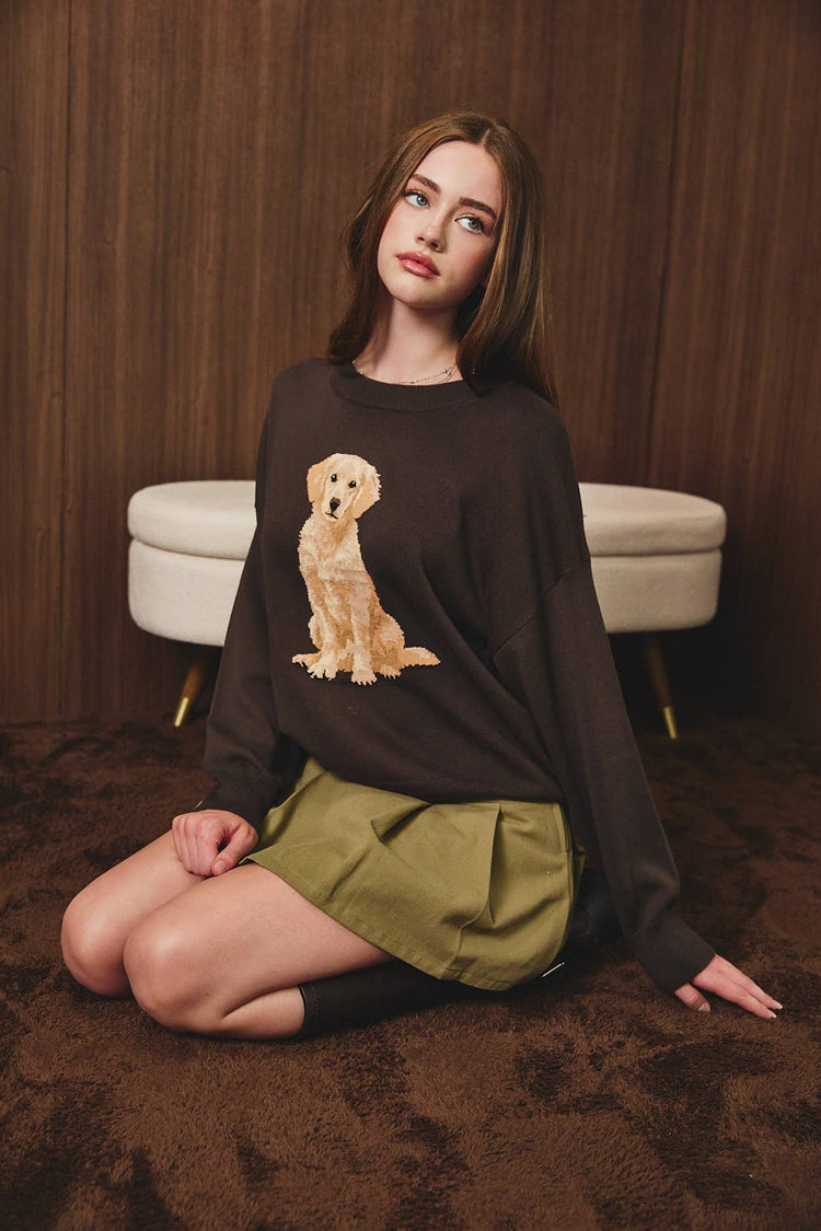 "GOLDEN RETRIEVER" DOG CREW NECK OVERSIZED SWEATER