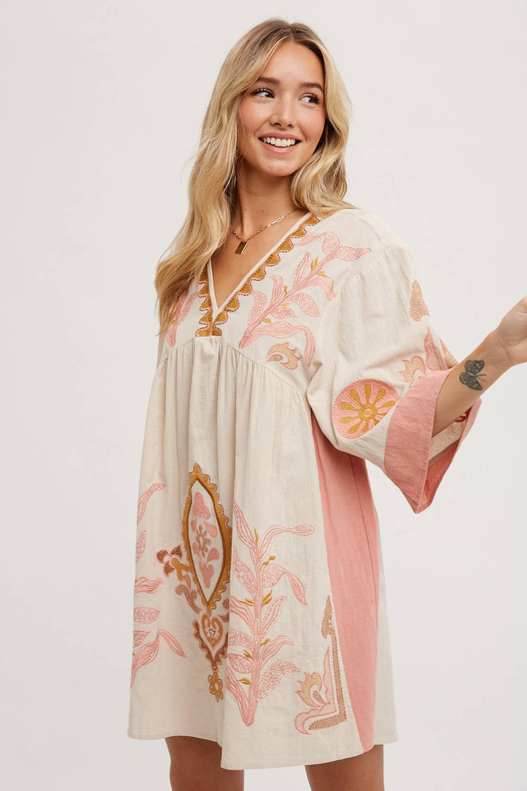 Boho Embroidered Babydoll Dress