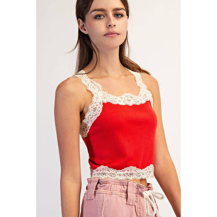 SLUB WITH LACE TANK TOP