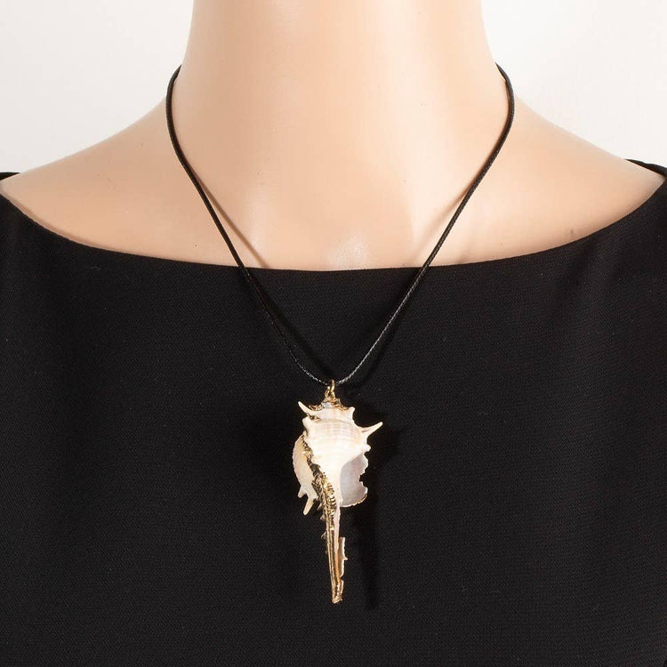 Metallic Accent Murex Sea Shell Pendant Cord Necklace