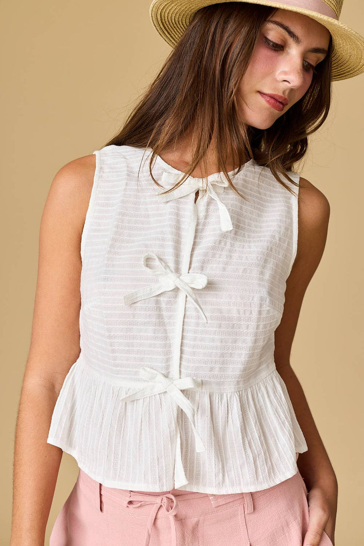 River Sleeveless Triple Bow Self Tie Top