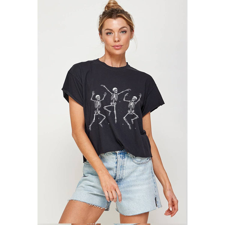 DANCING SKULL VINTAGE GRAPHIC CROP TOP