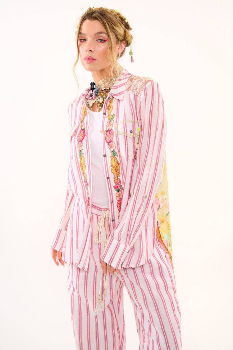 Birth of Venus Stripe Shirt | Boho Blouse | Embroidered Top