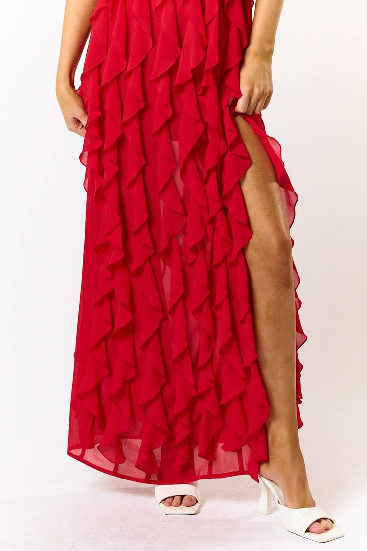 Halter Ruffle Maxi Dress
