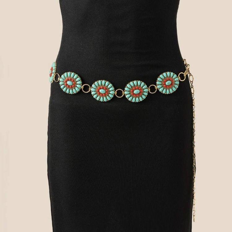 Western Turquoise Concho Disc Chain Belt