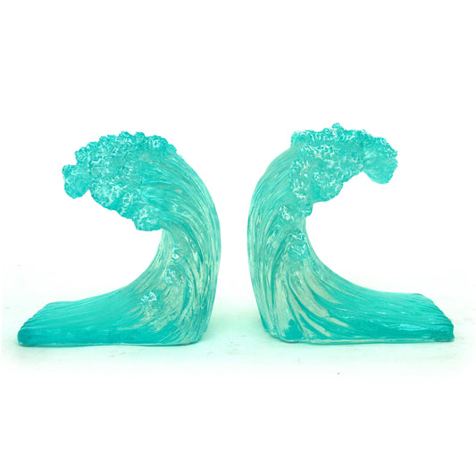 Clear Blue Wave Book Ends, Sold as set