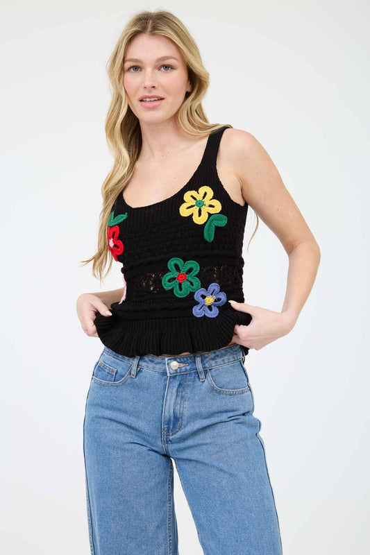 Emroidered Floral Knit Tank Top