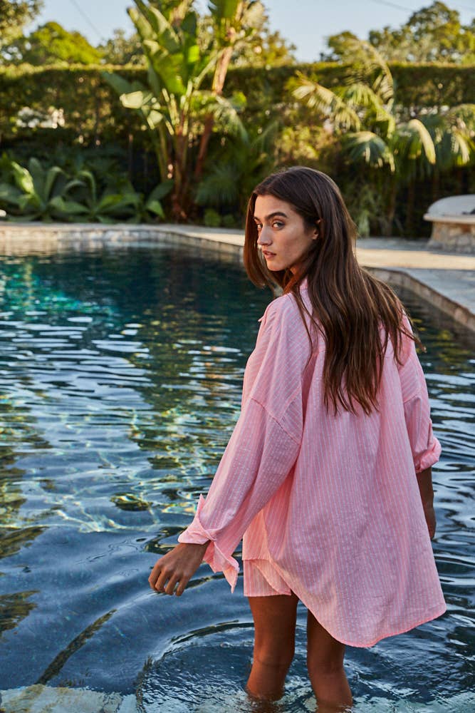 Woven Cotton Polyester Striped Button down Shirt