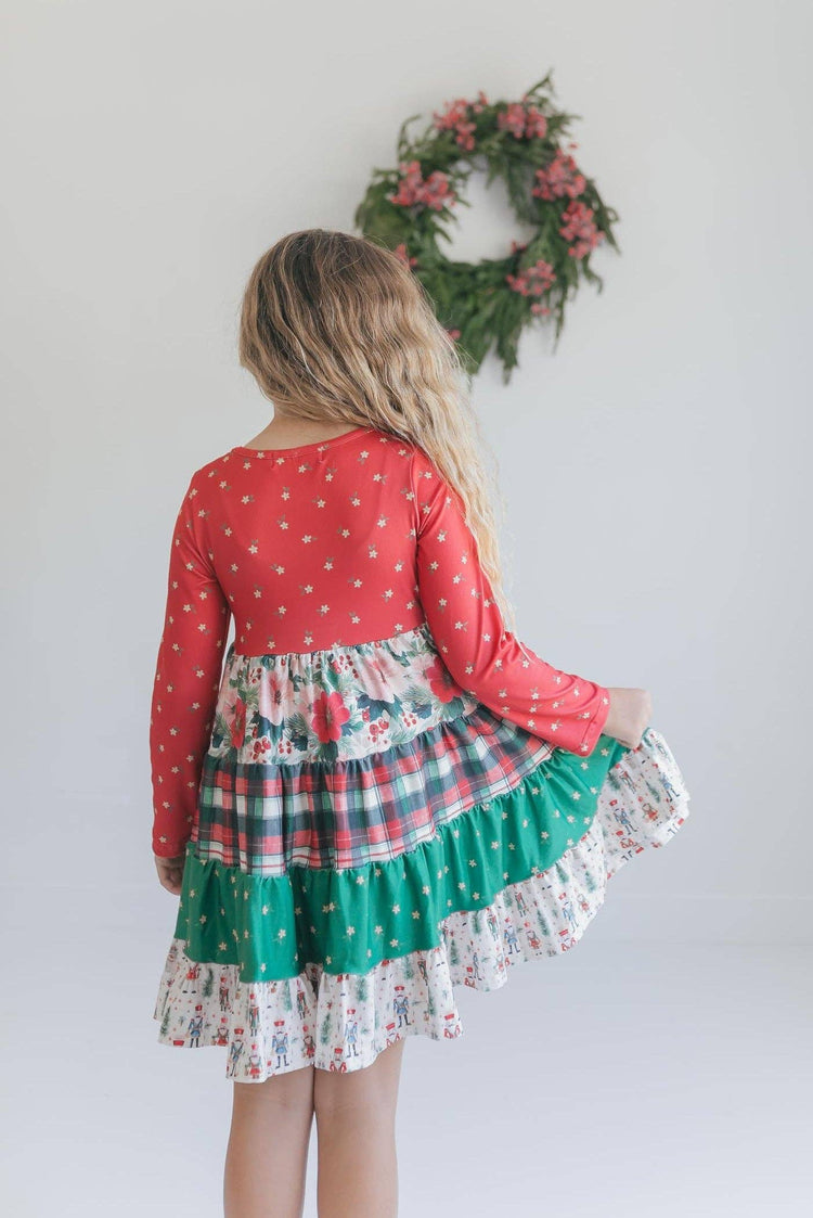 Avery Long Sleeve Tiered Christmas Holiday Twirl Dress