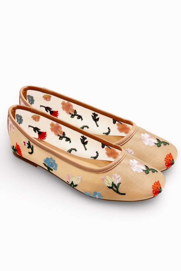 FLORAL EMBROIDED MESH BALLET FLAT