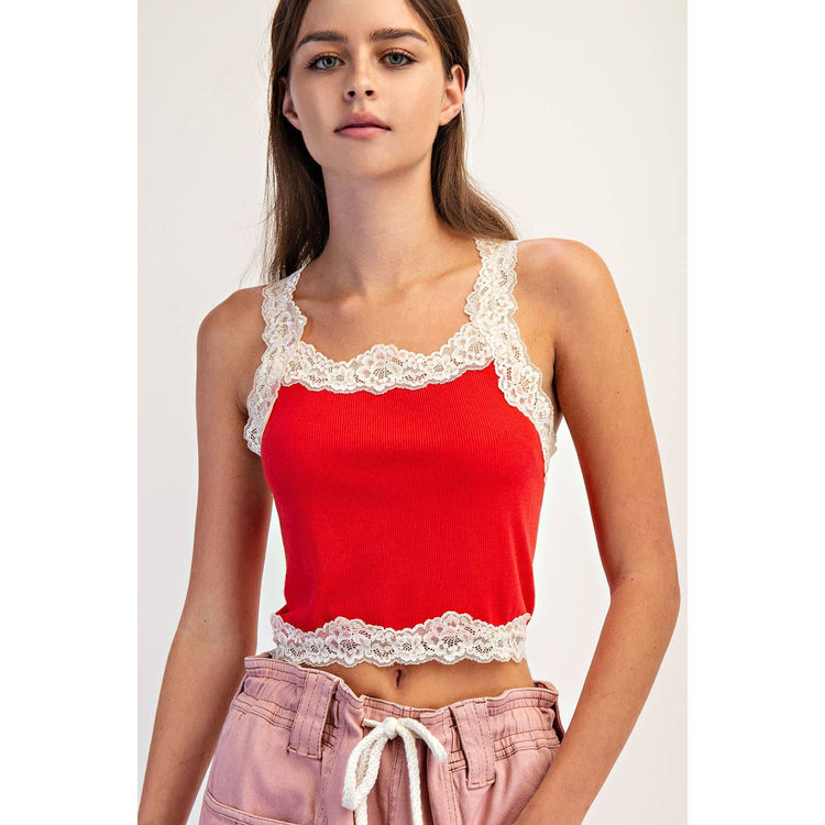 SLUB WITH LACE TANK TOP