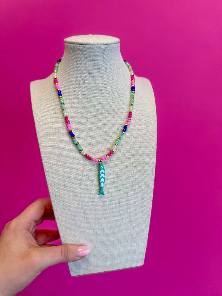 Multi Bead Fish Necklace - Turquoise