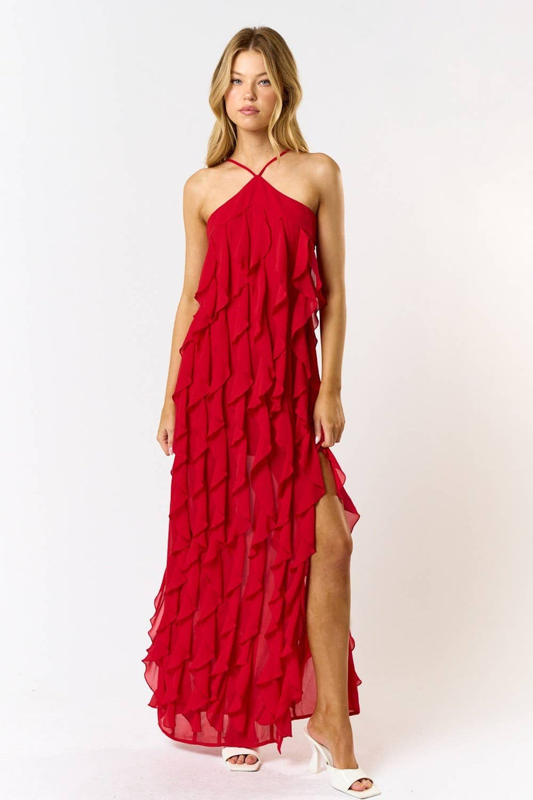 Halter Ruffle Maxi Dress