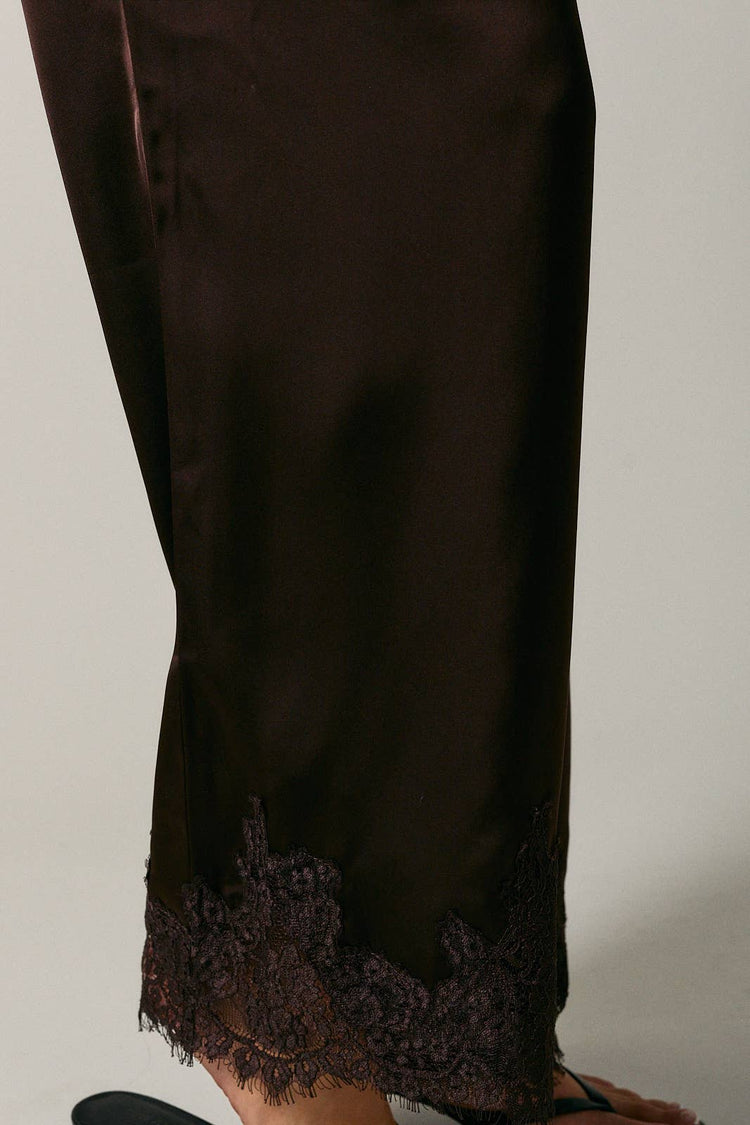 ELASTIC WAIST LACE TRIM WIDE LEG PANTS