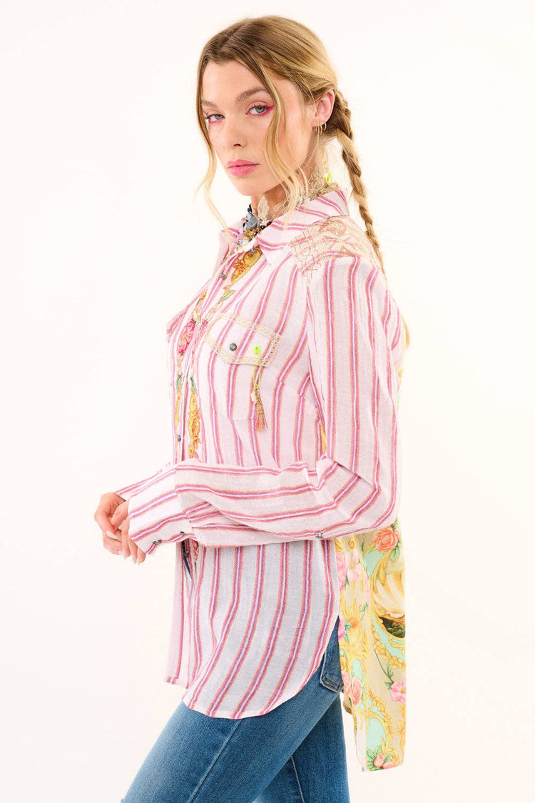 Birth of Venus Stripe Shirt | Boho Blouse | Embroidered Top