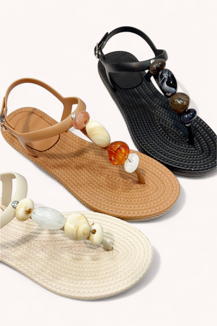 BOHO STONE BEADED STRAP THONG SANDALS