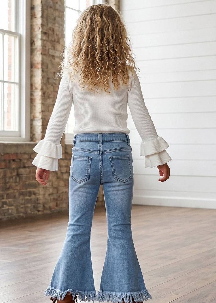 Light Wash Flare Fringe Denim Jeans