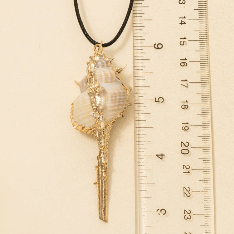 Metallic Accent Murex Sea Shell Pendant Cord Necklace