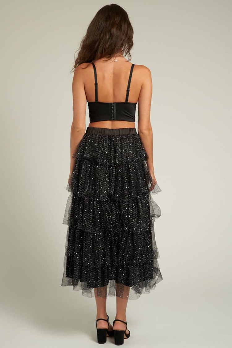 Tiered Tulle Glitter Midi Skirt